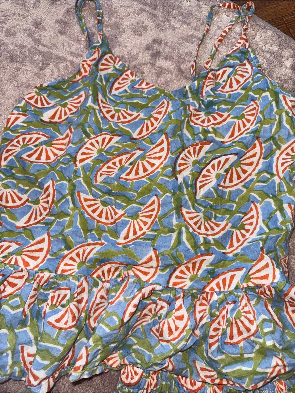 Anthropologie Mod’s Mahal Women’s S Orange Slice Green Blue Pajama Shorts Set
